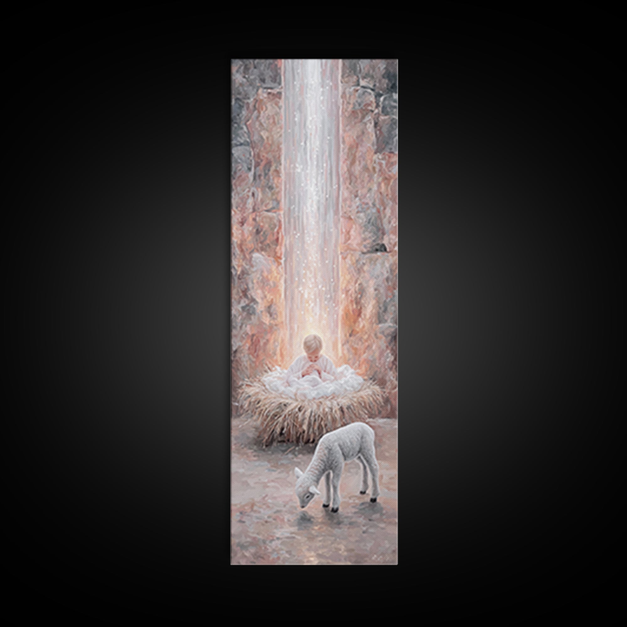 Heavenly Child Light – Framed Canvas Print – Christian Christmas Art – Narrow Art – Jesus Painting – Christian Wall Art – Christmas Canvas
