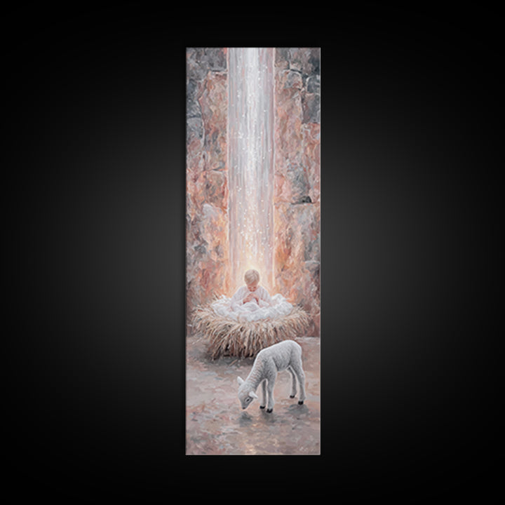Heavenly Child Light – Framed Canvas Print – Christian Christmas Art – Narrow Art – Jesus Painting – Christian Wall Art – Christmas Canvas