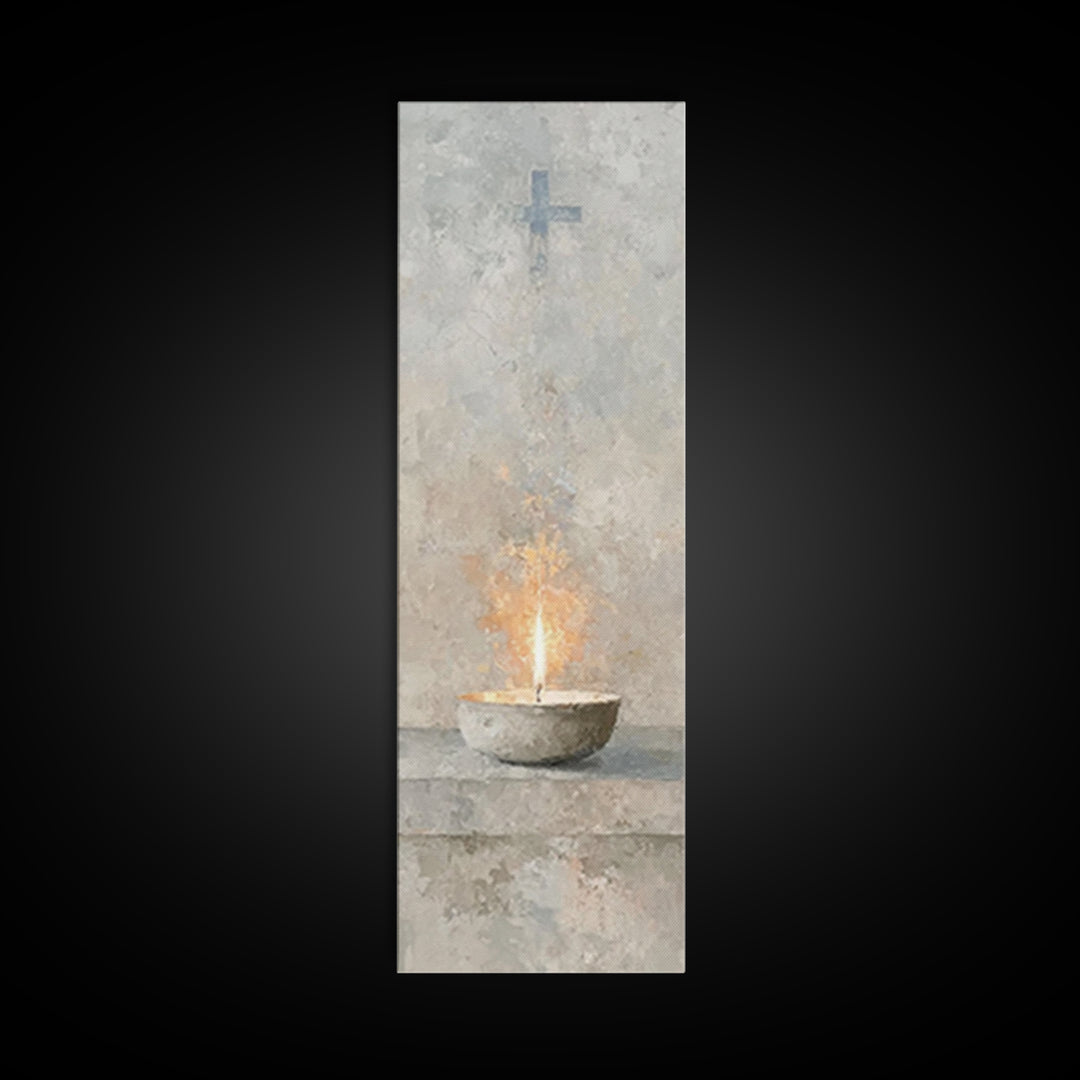 Sanctuary Flame Light – Framed Canvas Print – Christian Christmas Art – Christian Wall Art – Skinny Art – Christian Art Canvas – Christian