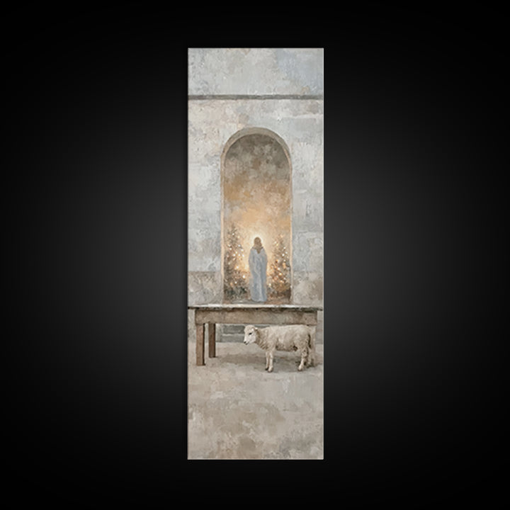 Sacred Hall Nativity – Framed Canvas Print – Christian Art Canvas – Tall Skinny Art Print – Christian Wall Art – Christmas Art – Jesus Pain