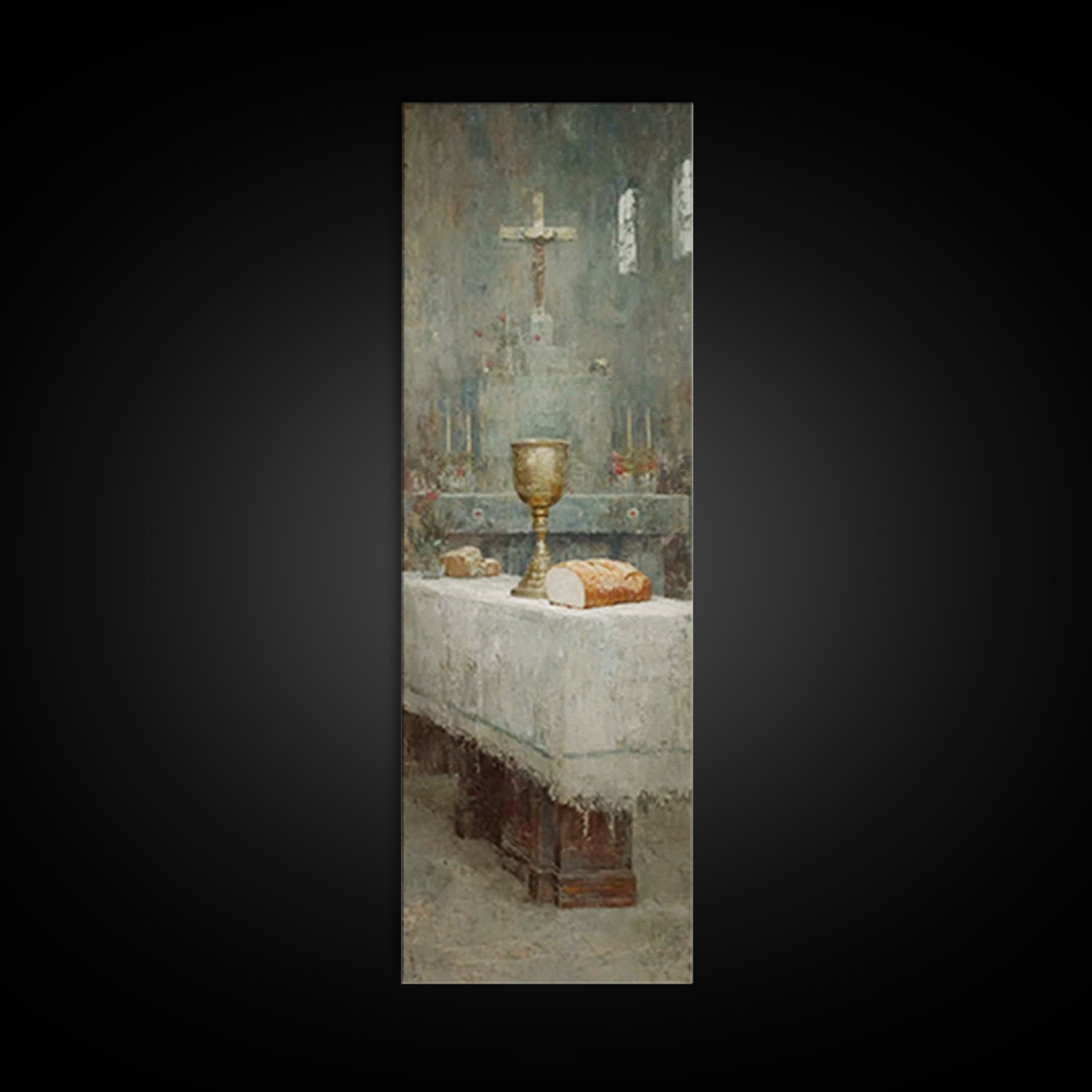 Sanctuary Table Grace, Framed Canvas Print, Narrow Art, Christian Art Canvas, Christian Paintings, Christian Decor, Jesus Painting