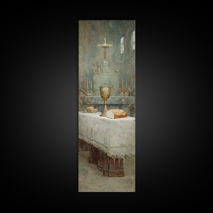 Sanctuary Table Grace, Framed Canvas Print, Narrow Art, Christian Art Canvas, Christian Paintings, Christian Decor, Jesus Painting