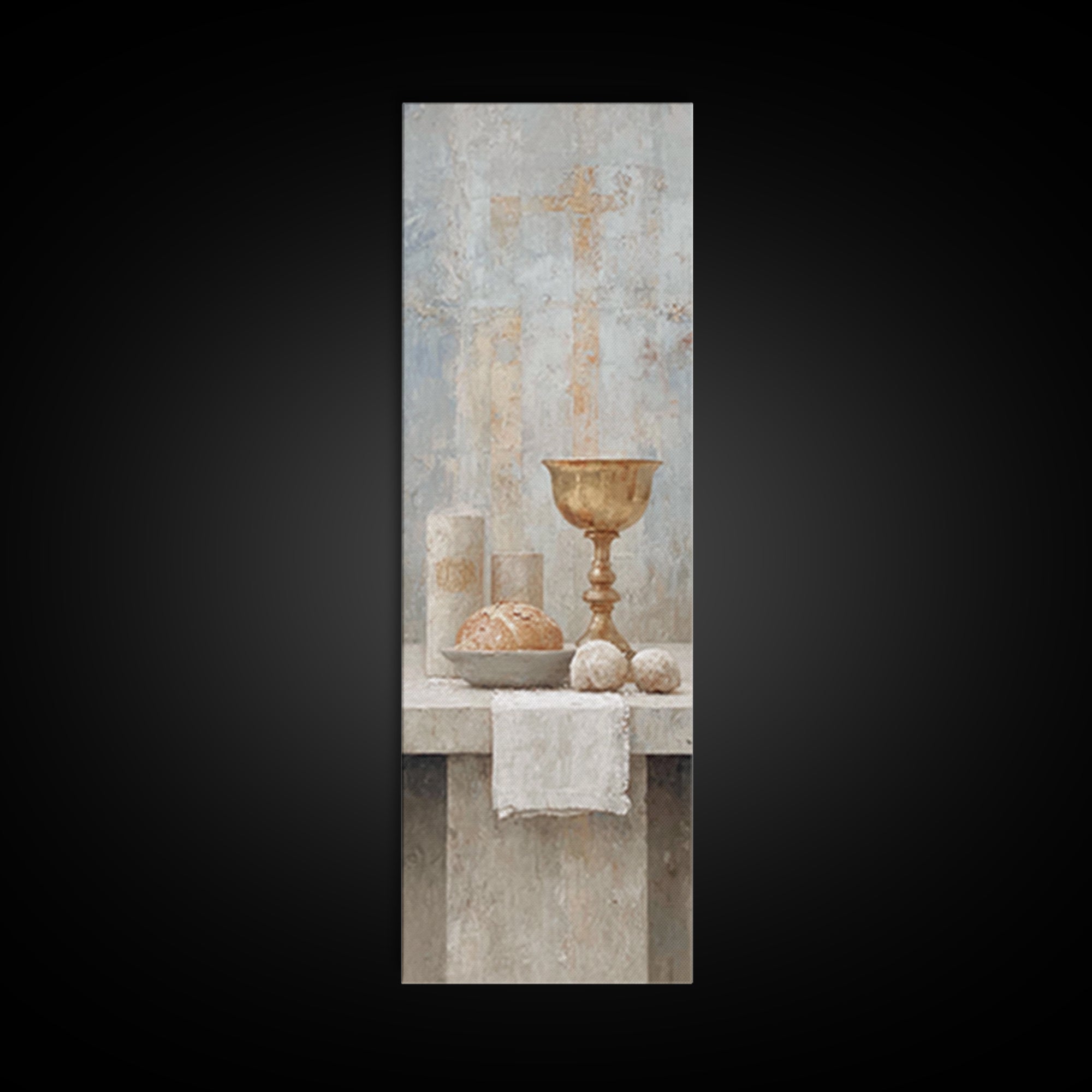 Blessed Table Offering, Framed Canvas Print, Tall Skinny Art Print, Christian Wall Art, Christian Art, Jesus Painting, Christmas Art