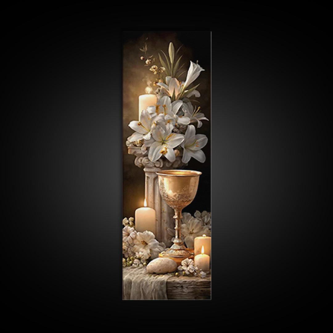 Holy Floral Offering - Framed Canvas Print - Tall Narrow Wall Art - Christian Art Canvas - Christian Wall Art - Jesus Painting