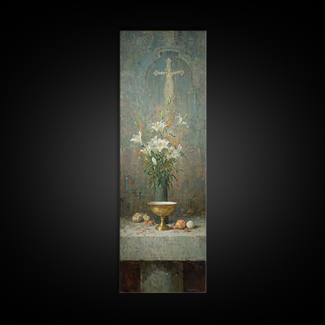 Altar Bloom Reverence - Framed Canvas Print - Tall Skinny Art Print - Christian Wall Art - Christian Art Canvas - Christmas Art