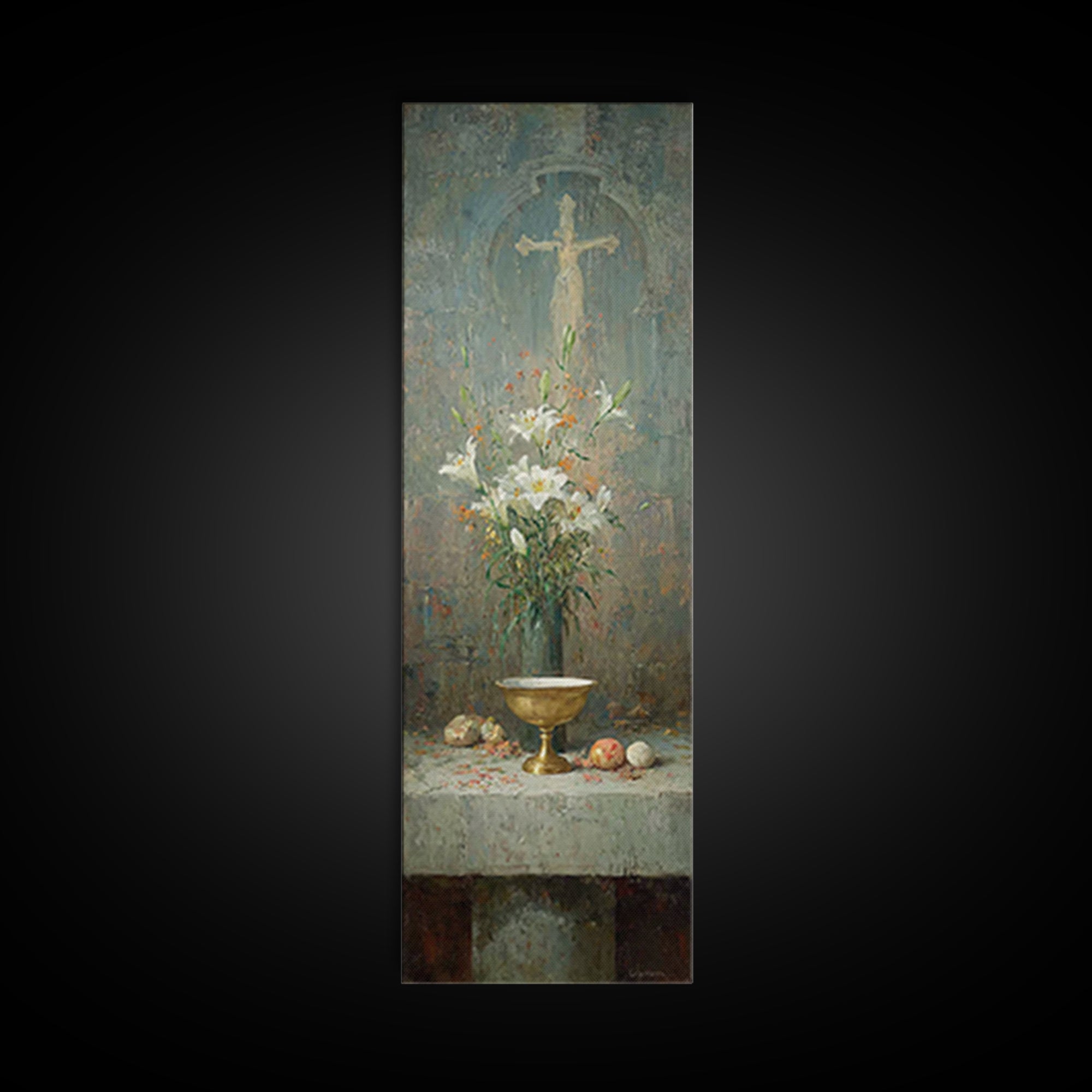Altar Bloom Reverence - Framed Canvas Print - Tall Skinny Art Print - Christian Wall Art - Christian Art Canvas - Christmas Art
