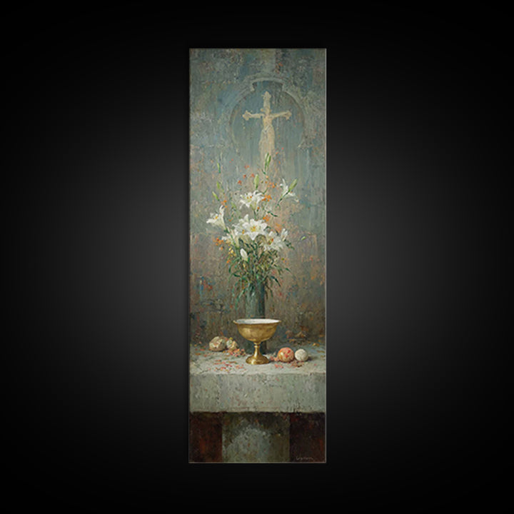 Altar Bloom Reverence - Framed Canvas Print - Tall Skinny Art Print - Christian Wall Art - Christian Art Canvas - Christmas Art