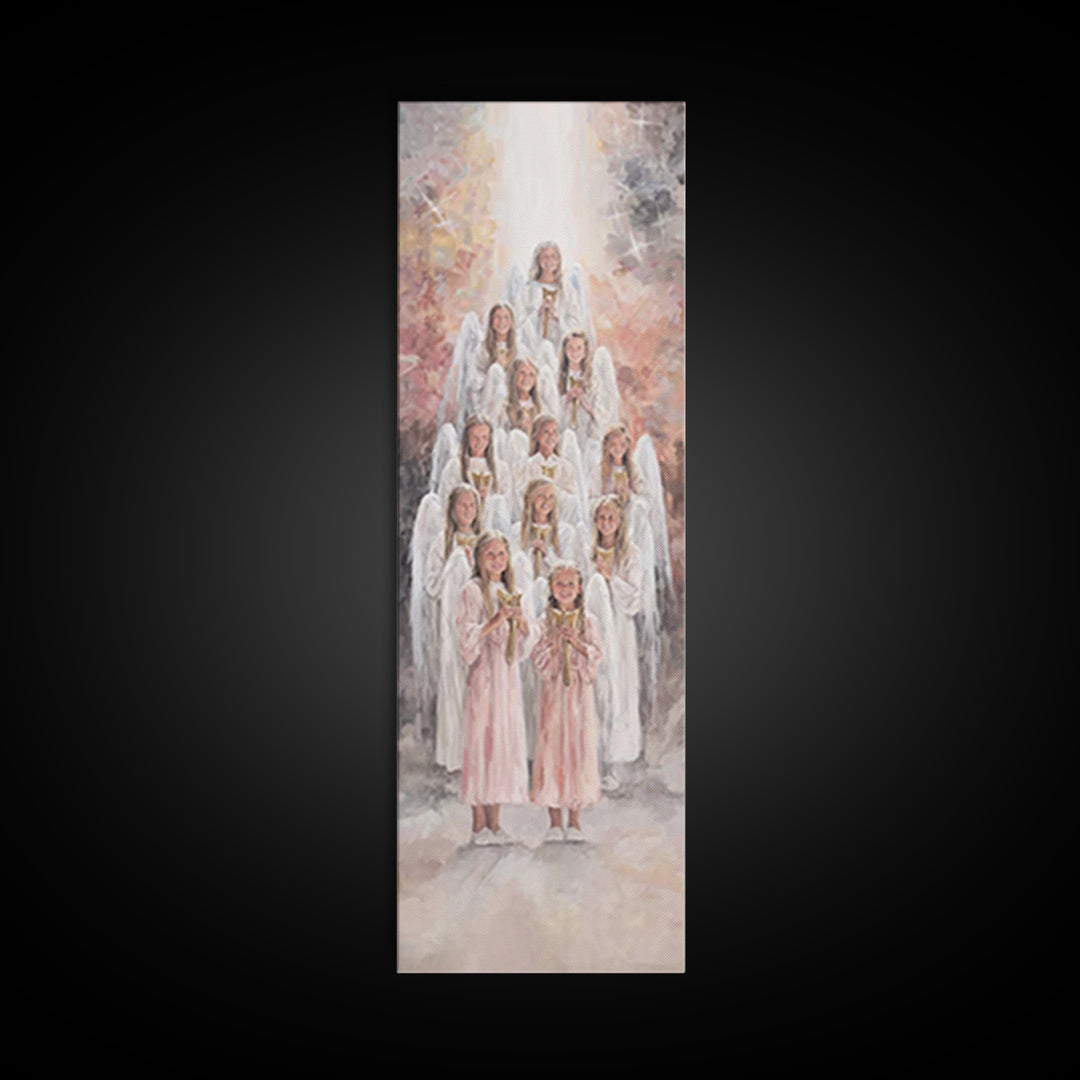 Stairway Of Angels – Framed Canvas Print – Skinny Art – Christian Art Print – White Christmas Art – Christian Decor For Home