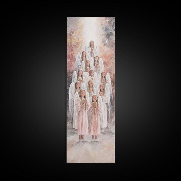 Stairway Of Angels – Framed Canvas Print – Skinny Art – Christian Art Print – White Christmas Art – Christian Decor For Home
