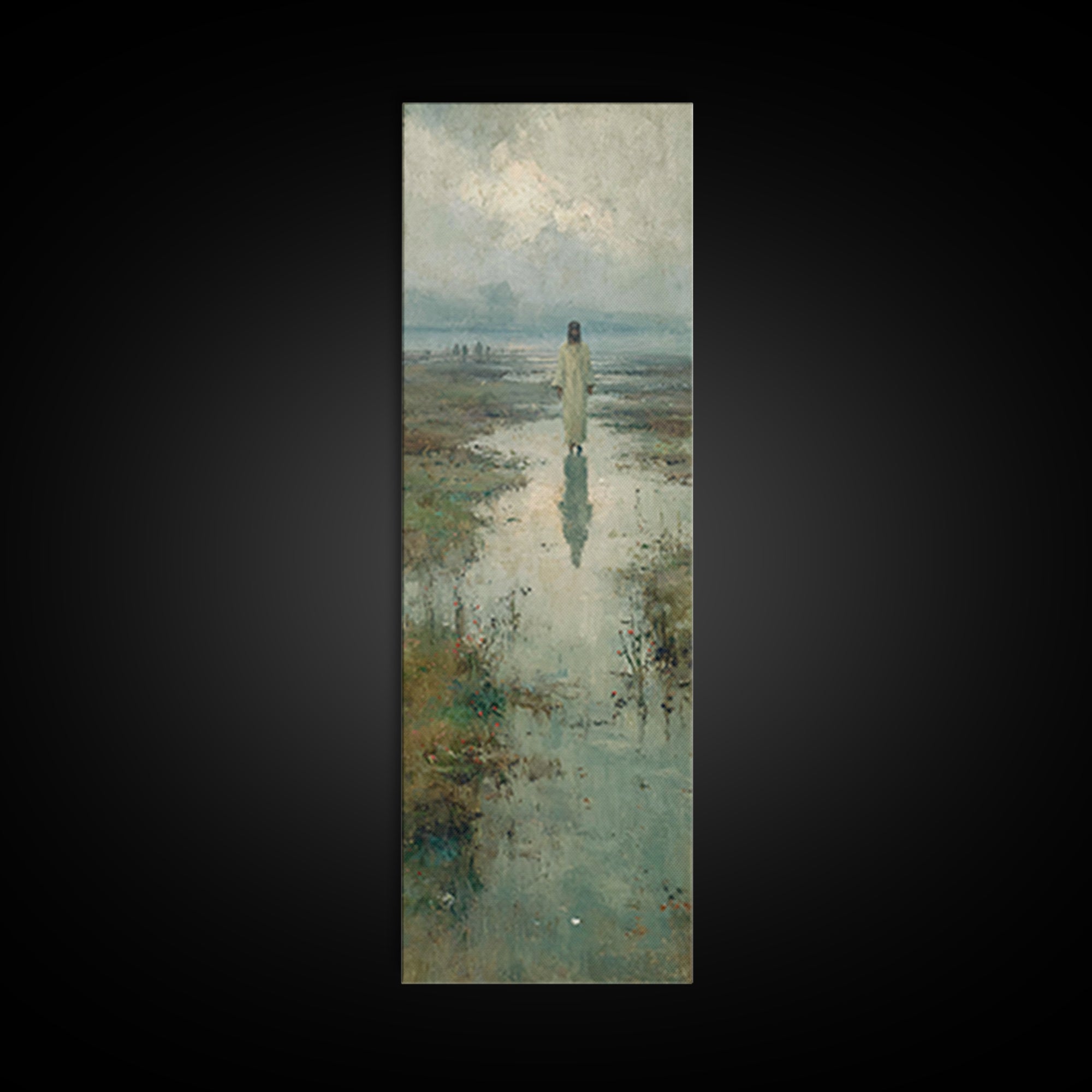 Starlit Savior | Framed Canvas Print | Tall Narrow Wall Art | Christian Art Painting | Christian Christmas Art | Jesus Canvas Art