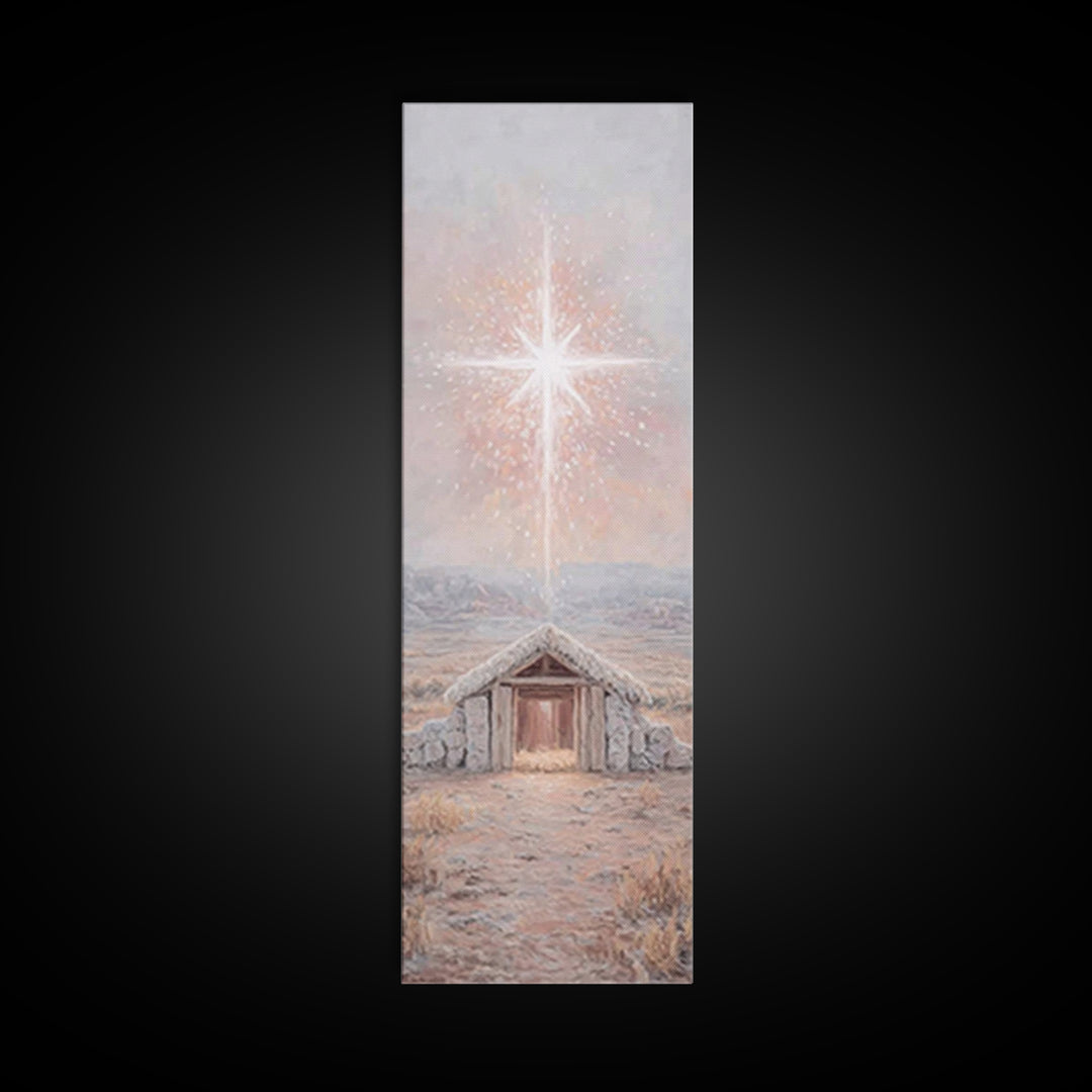 Bethlehem Brightness – Framed Canvas Print – Christian Christmas Art – Christian Art Canvas – Christmas Art Prints – Narrow Art – Christian