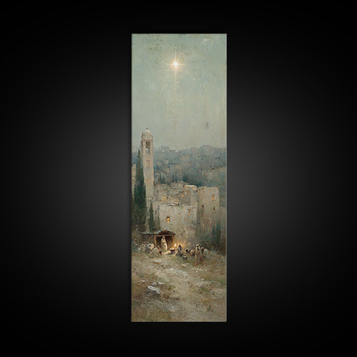 Manger Promise – Framed Canvas Print – Christian Wall Art – Christmas Art – Christian Art Canvas – Tall Narrow Wall Art – Christian Christm