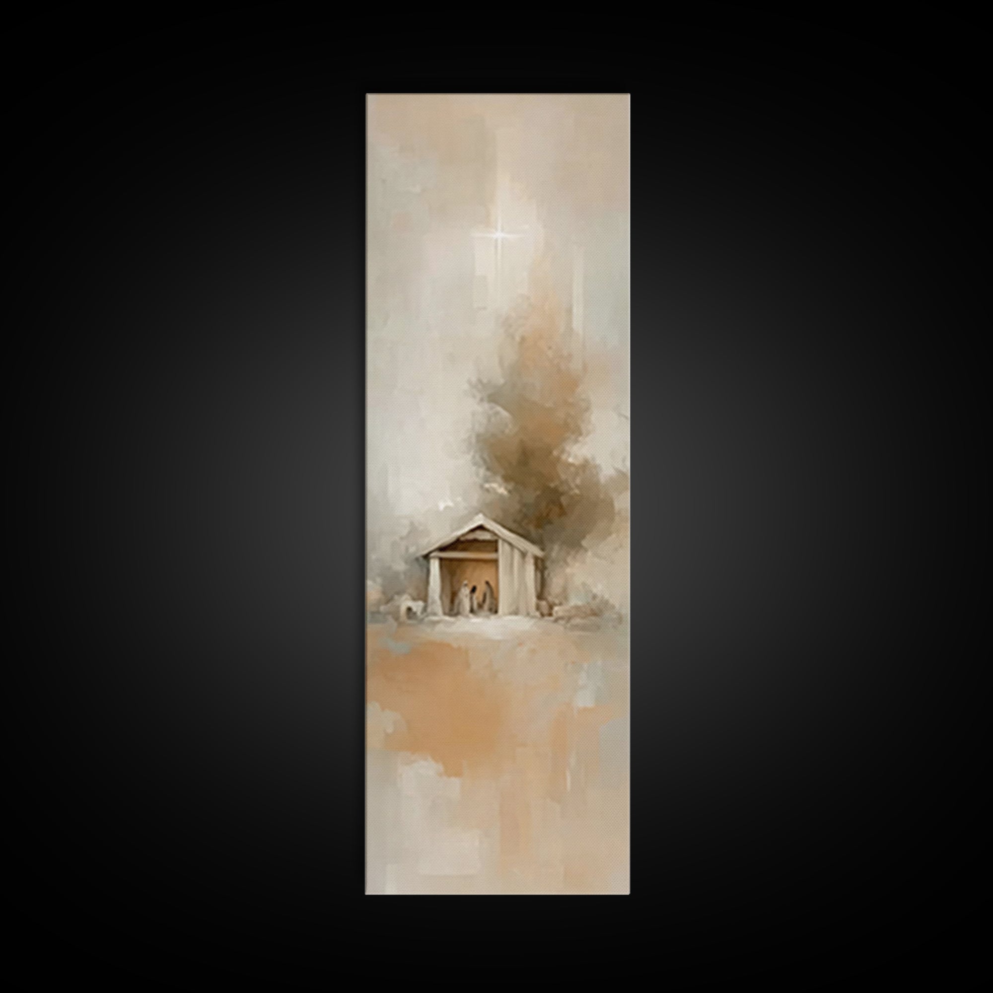 Humble Manger – Framed Canvas Print – Christian Wall Art – Christian Art – Christmas Art – Narrow Art – Christian Art Canvas
