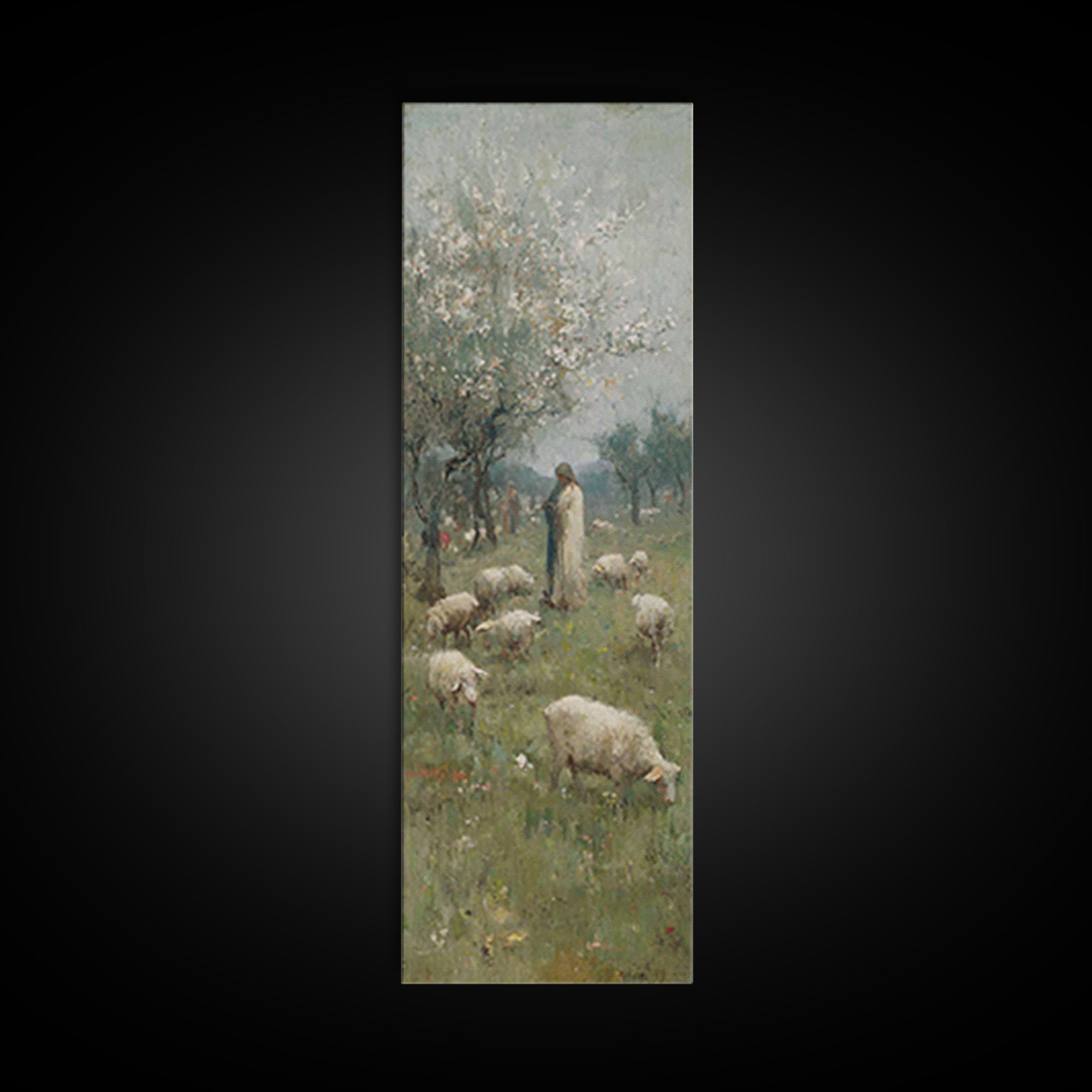 Peaceful Shepherd Path – Framed Canvas Print – Tall Narrow Wall Art – Christian Wall Art – Jesus Painting – Christian Art Canvas