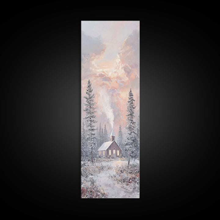 Frosted Dawn Chapel – Framed Canvas Print – Christian Art – Christian Wall Art – Tall Skinny Art Print – Christmas Art – Christian Art Canv