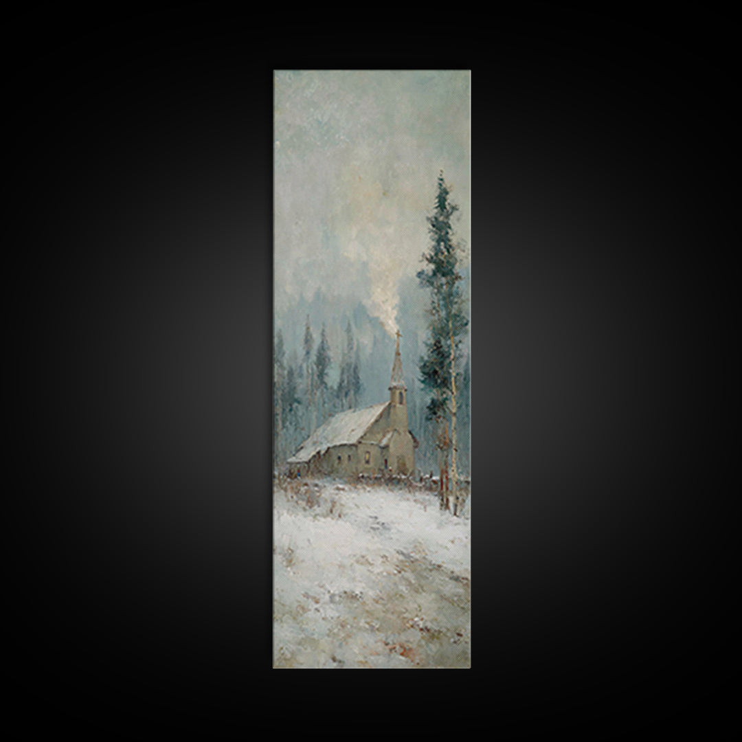 Winter Chapel Grace – Framed Canvas Print – Tall Narrow Wall Art – Christian Wall Art – Christmas Art – Vintage Christian Art – Christian G