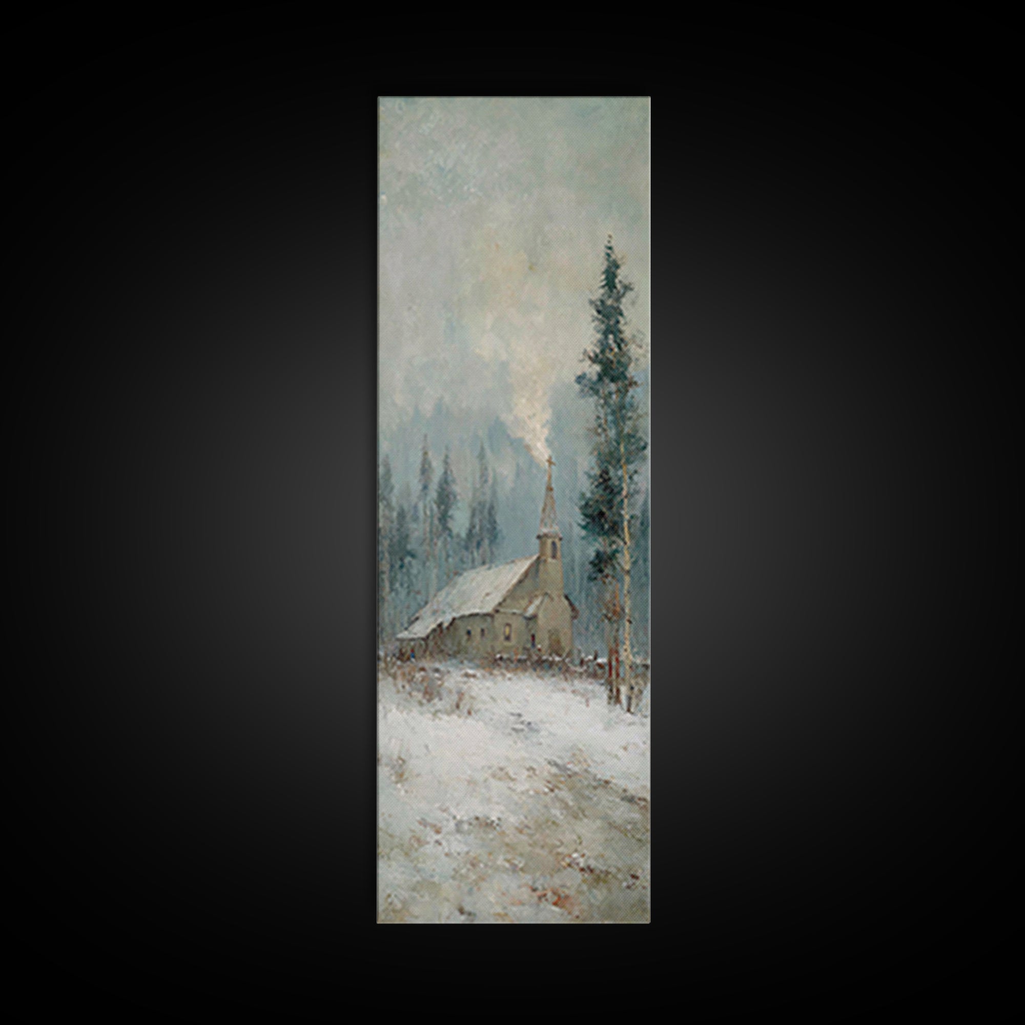 Winter Chapel Grace – Framed Canvas Print – Tall Narrow Wall Art – Christian Wall Art – Christmas Art – Vintage Christian Art – Christian G