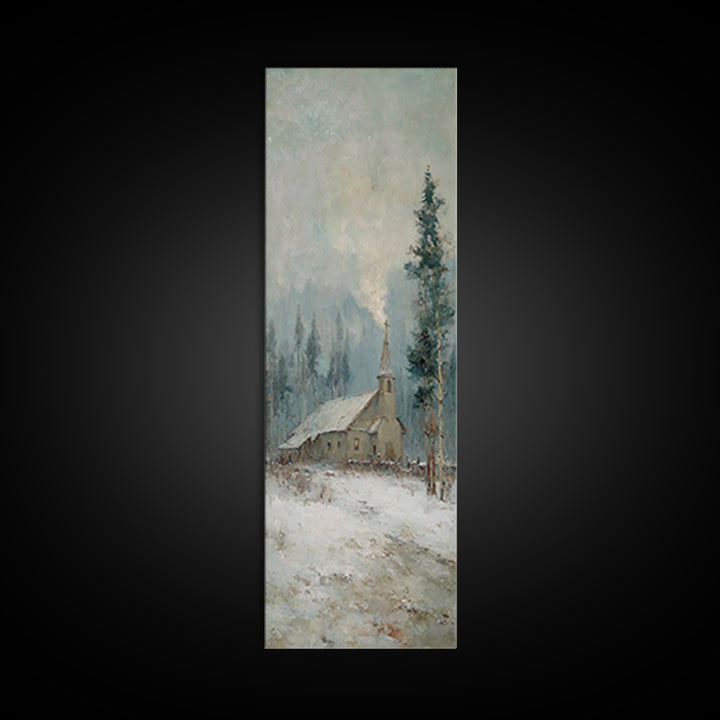 Winter Chapel Grace – Framed Canvas Print – Tall Narrow Wall Art – Christian Wall Art – Christmas Art – Vintage Christian Art – Christian G