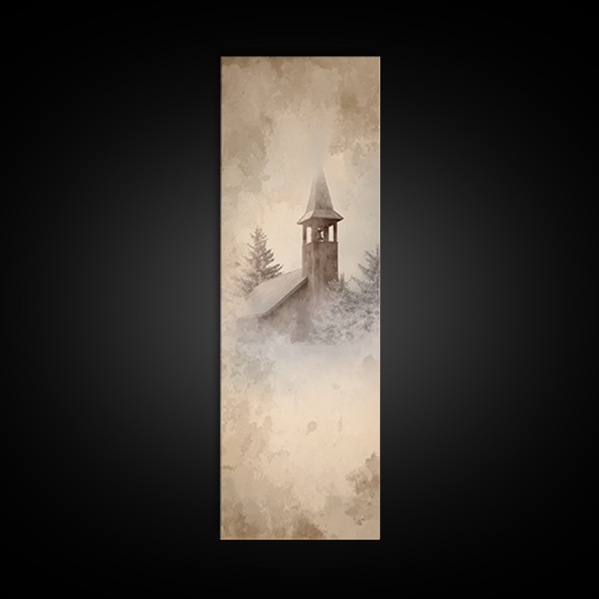 Silent Bell Tower, Framed Canvas Print, Skinny Art, Christian Art Canvas, Christian Christmas Art, Christian Wall Art, Christmas Decor