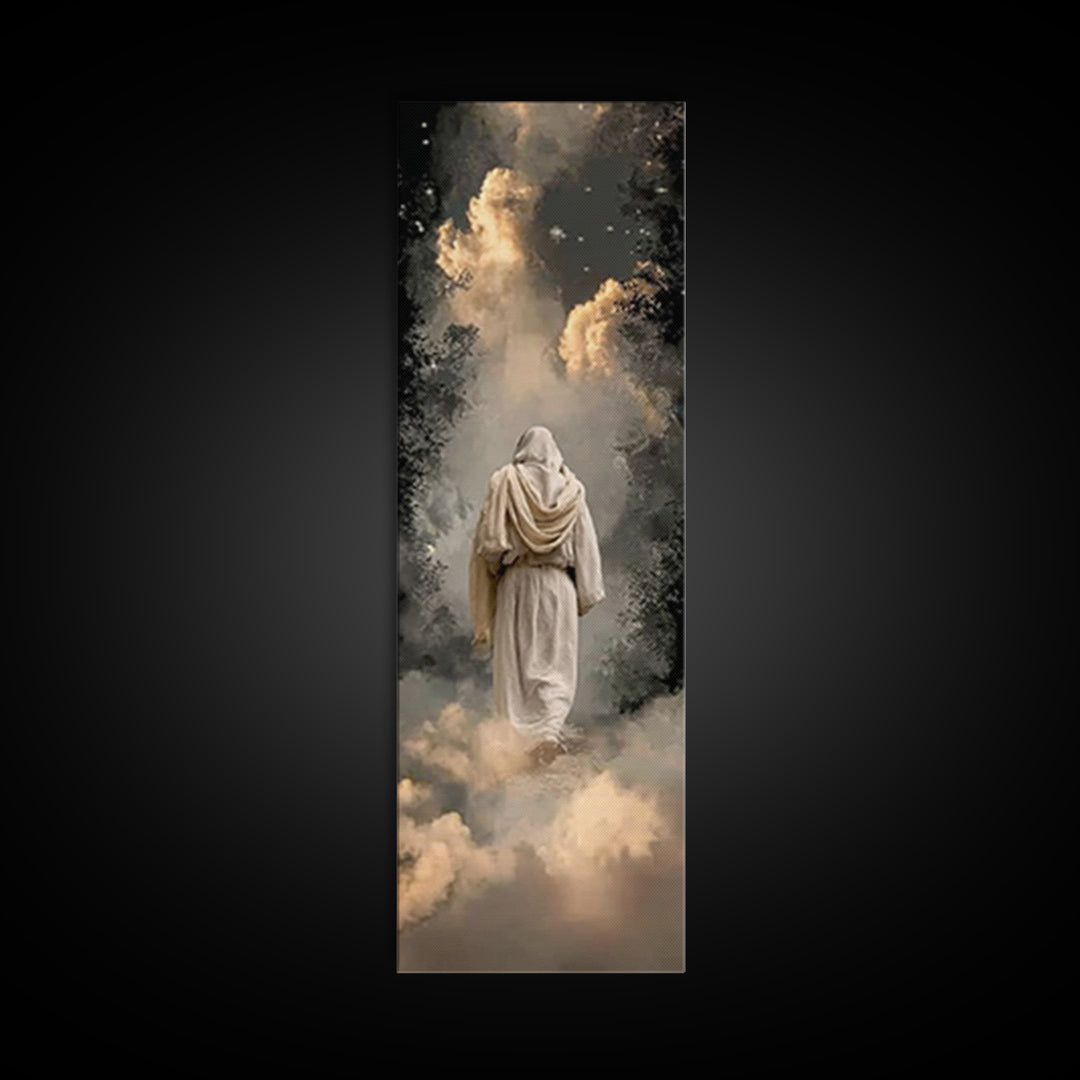 Misty Woodland Savior, Framed Canvas Print, Tall Skinny Art Print, Christian Art, Christian Wall Art, Christian Art Canvas, Christian Gift