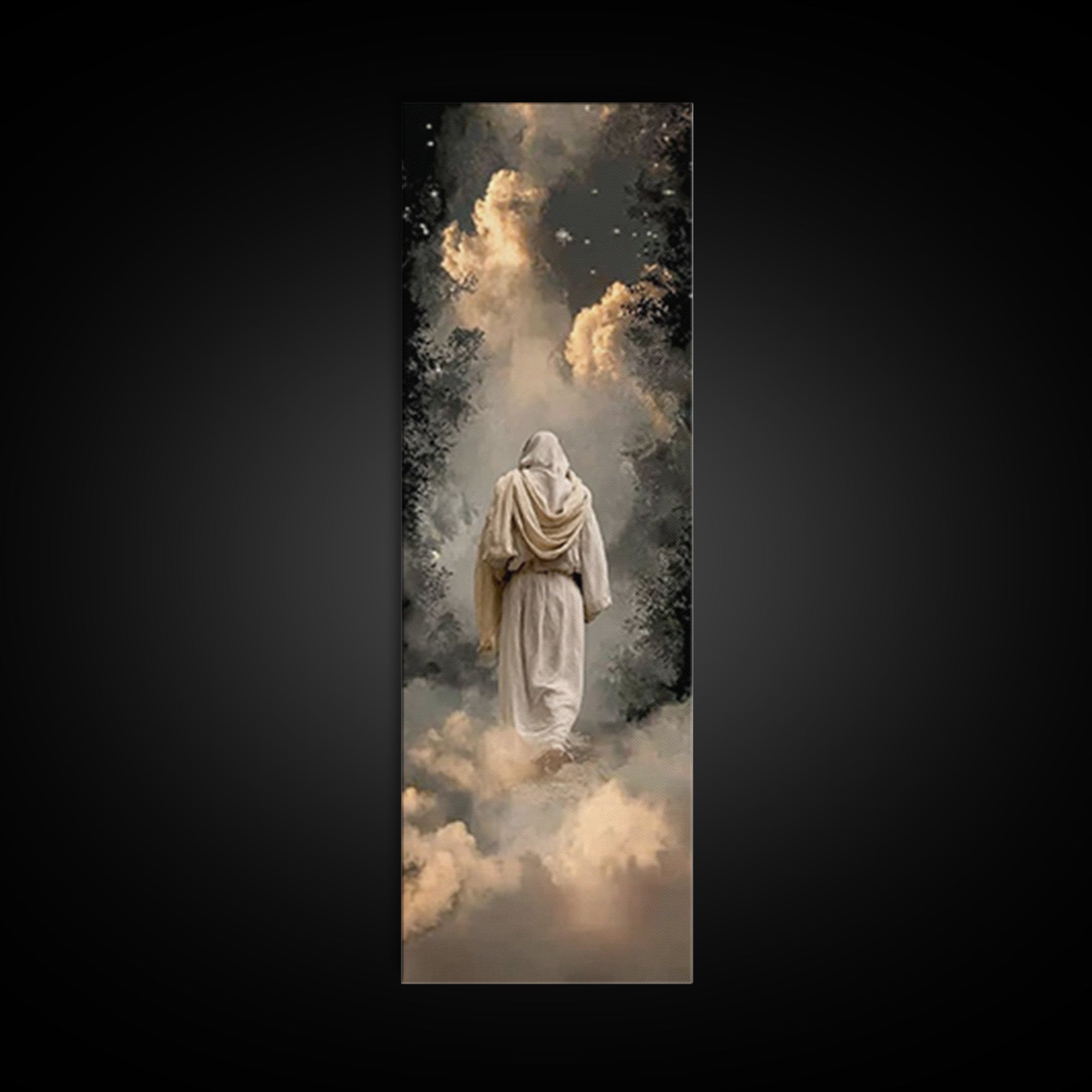 Misty Woodland Savior, Framed Canvas Print, Tall Skinny Art Print, Christian Art, Christian Wall Art, Christian Art Canvas, Christian Gift