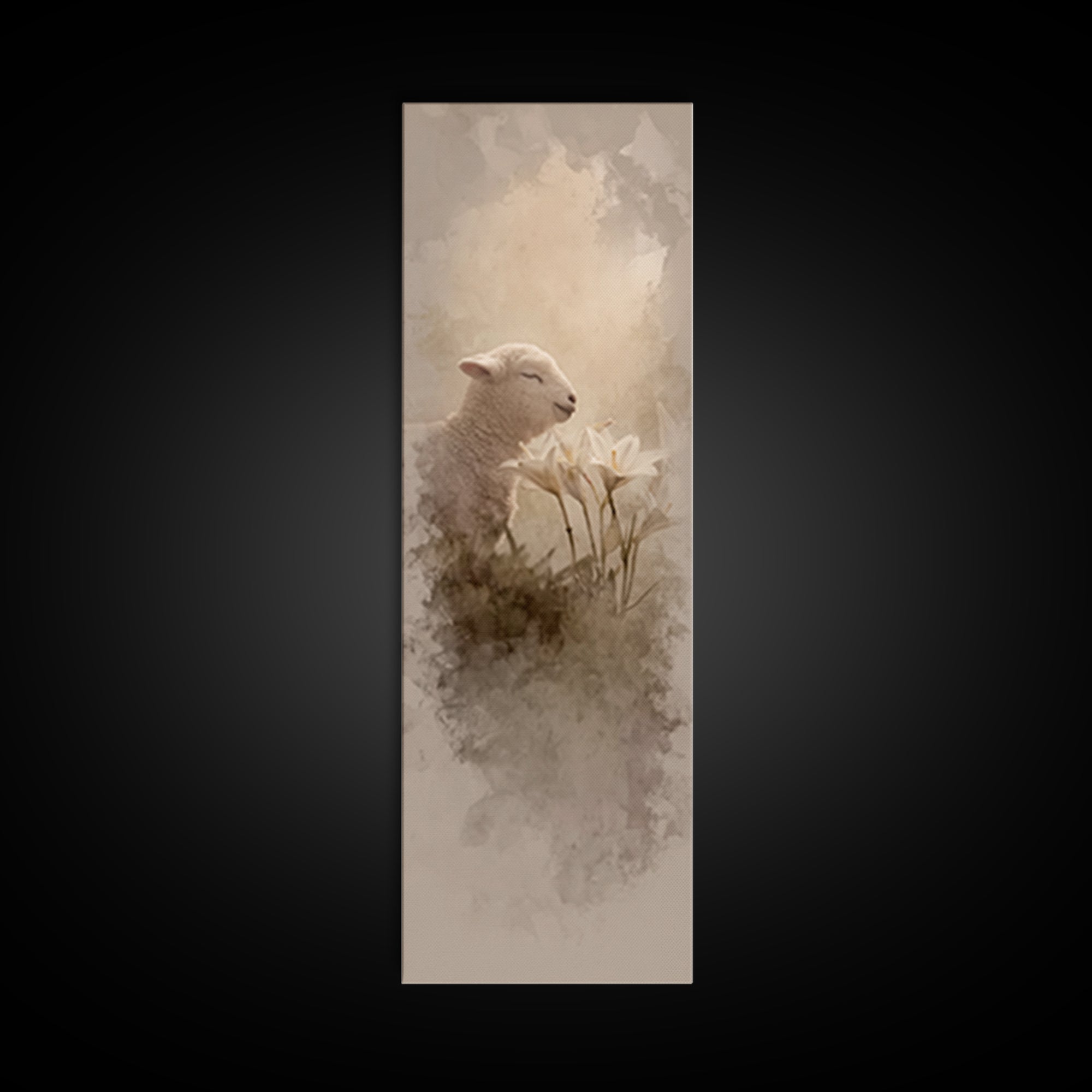 Blooming Lamb Hope – Framed Canvas Print – Christian Painting – Christian Wall Art – Tall Narrow Wall Art – Christian Art Canvas – Faith Ar