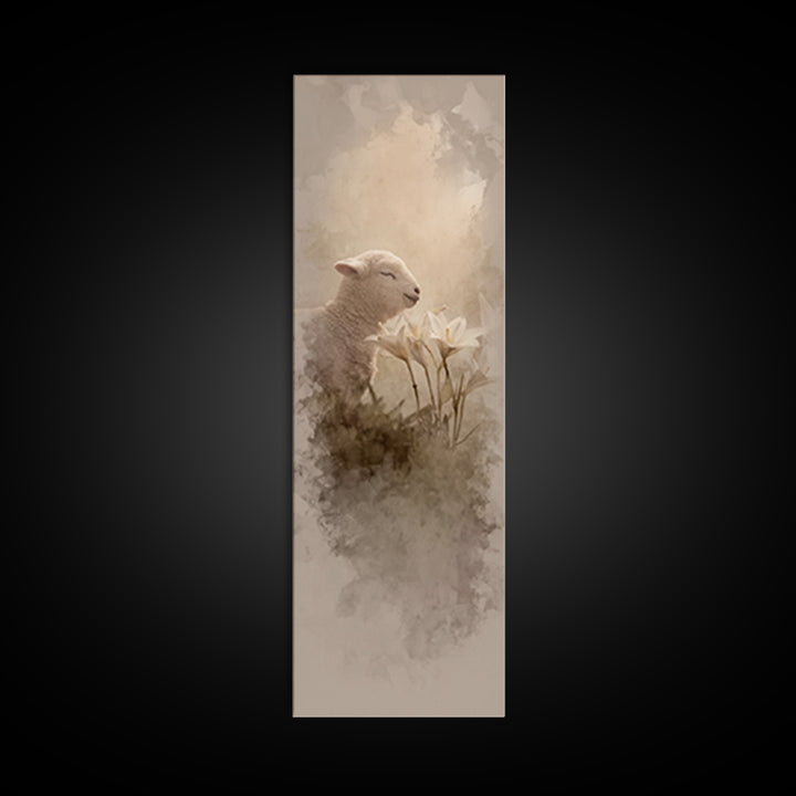 Blooming Lamb Hope – Framed Canvas Print – Christian Painting – Christian Wall Art – Tall Narrow Wall Art – Christian Art Canvas – Faith Ar