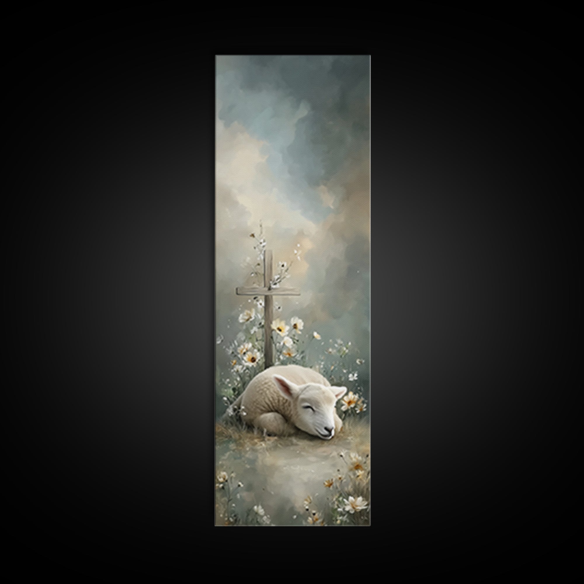 Heavenly Meadow Light – Framed Canvas Print – Christian Art Work – Tall Skinny Art Print – Christian Decor – Moody Christian Art – Christma