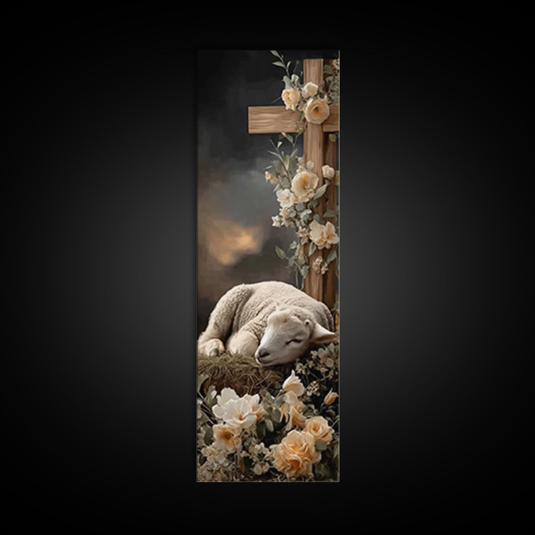 Winter Chapel Glow – Framed Canvas Print – Christian Christmas Art – Tall Narrow Wall Art – Framed Christmas Wall Art – Christian Decor – C