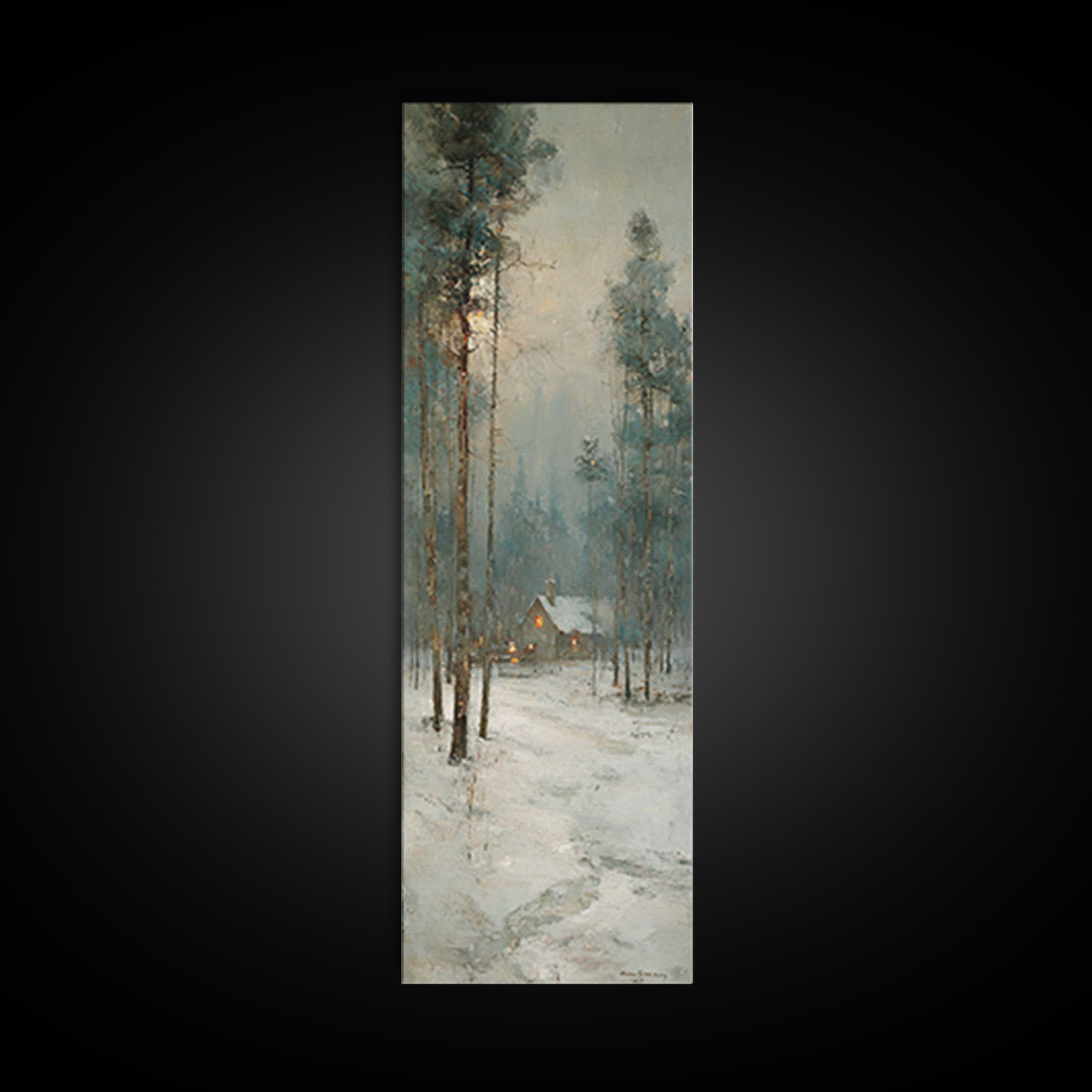 Snowfall Chapel Dawn | Framed Canvas Print | Christian Christmas Art | Narrow Art | Christmas Art Framed | Christian Wall Art | Christmas A