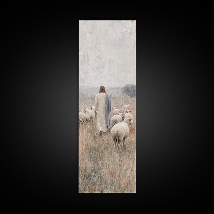 Fields Of His Care, Framed Canvas Print, Skinny Art, Jesus Wall Art, Christian Art Canvas, Christian Painting, Large Jesus Painting