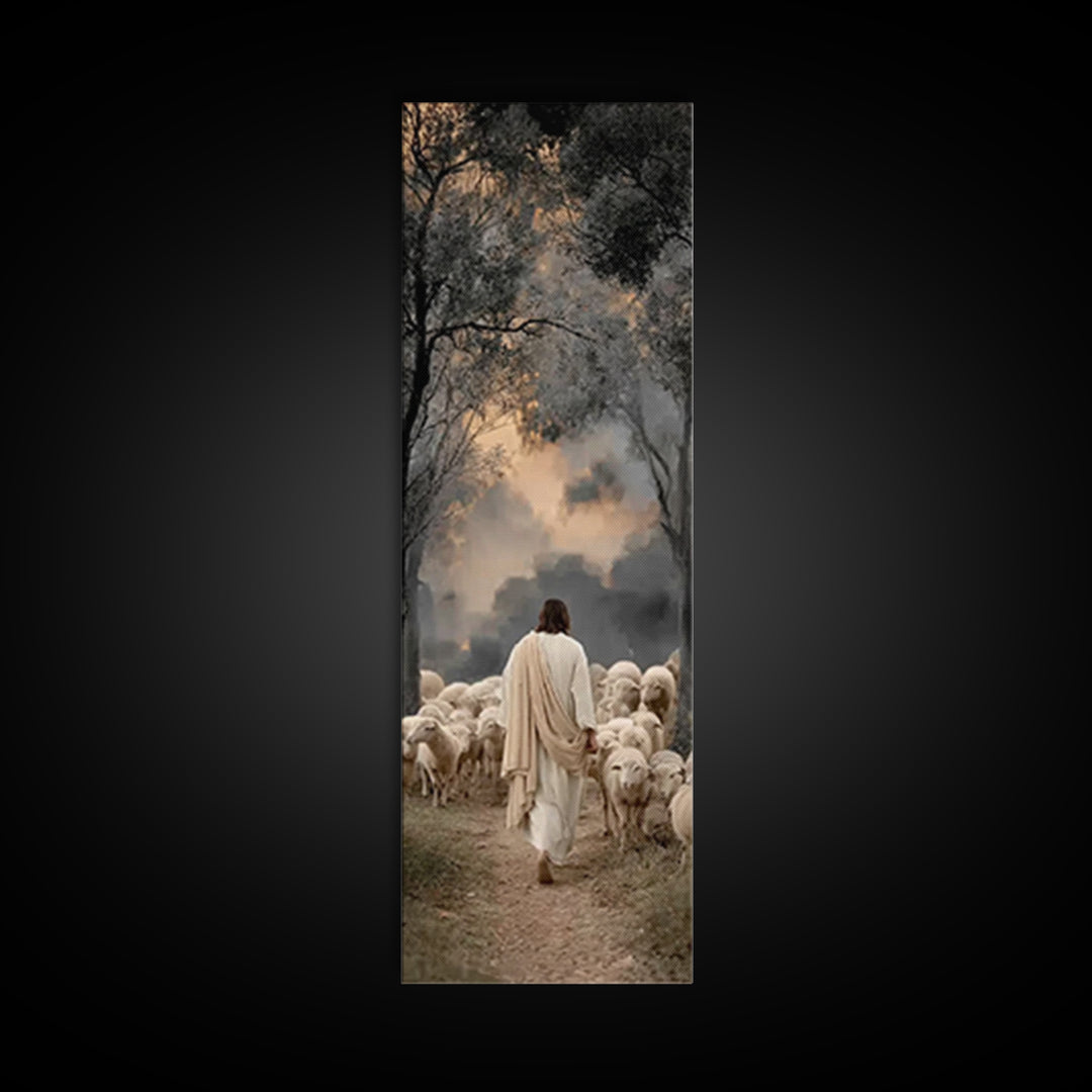 Shepherd Of Promise | Framed Canvas Print | Narrow Art | Jesus Canvas Art | Christian Art | Christian Gift | Modern Jesus Art