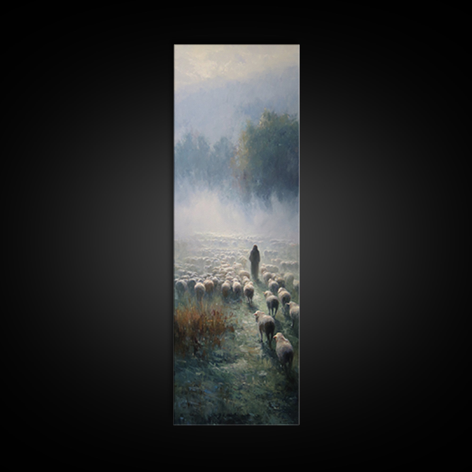 Morning Shepherd Peace – Framed Canvas Print – Narrow Art – Christian Paintings – Jesus Painting – Christian Art Gift – Large Christian Pai