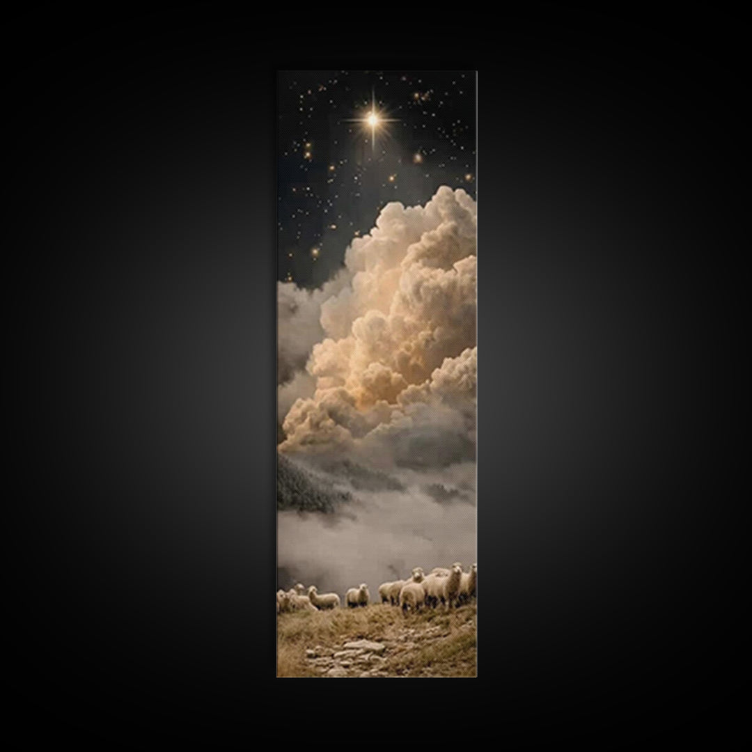 Heavenly Night Star – Framed Canvas Print – Christian Wall Art – Jesus Christmas Art – Christian Art Canvas – Tall Skinny Art Print – Chris