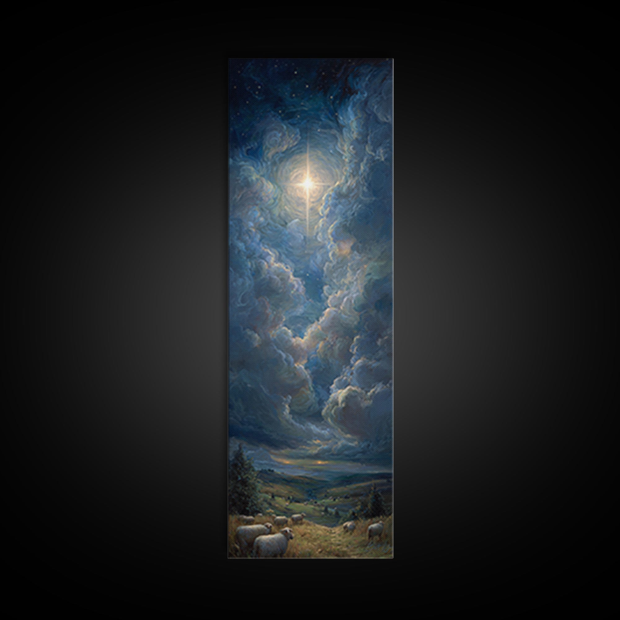Celestial Glory Star – Framed Canvas Print – Christian Art Canvas – Christian Christmas Art – Modern Christian Art – Narrow Art – Christmas