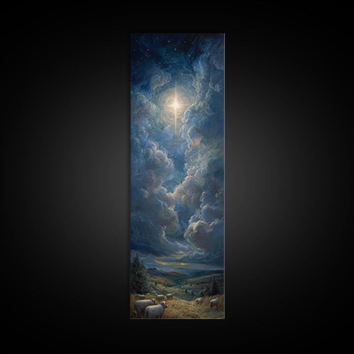 Celestial Glory Star – Framed Canvas Print – Christian Art Canvas – Christian Christmas Art – Modern Christian Art – Narrow Art – Christmas