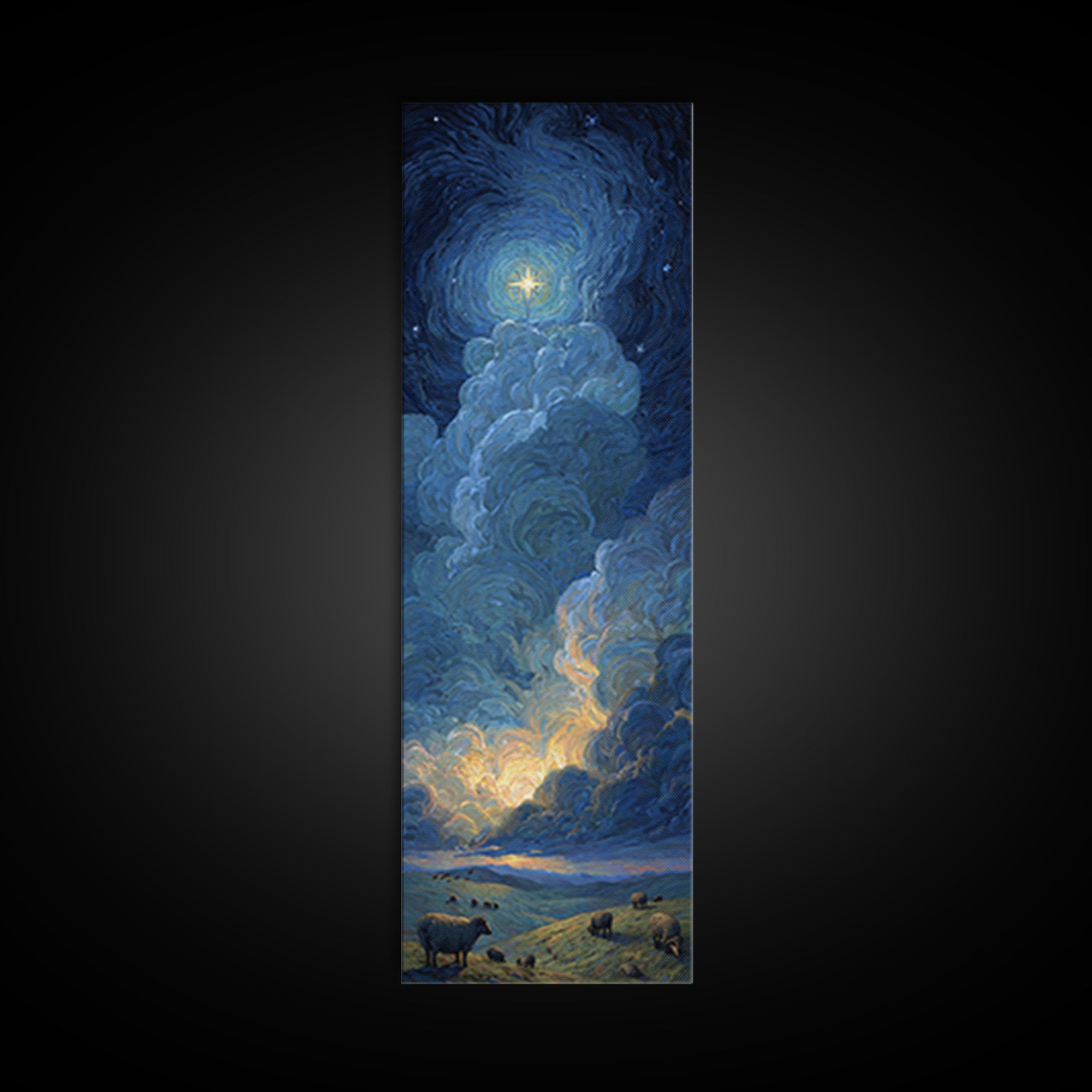 Holy Night Sky – Framed Canvas Print – Christian Wall Art – Modern Christian Art – Christian Art Canvas – Narrow Art – Christian Christmas