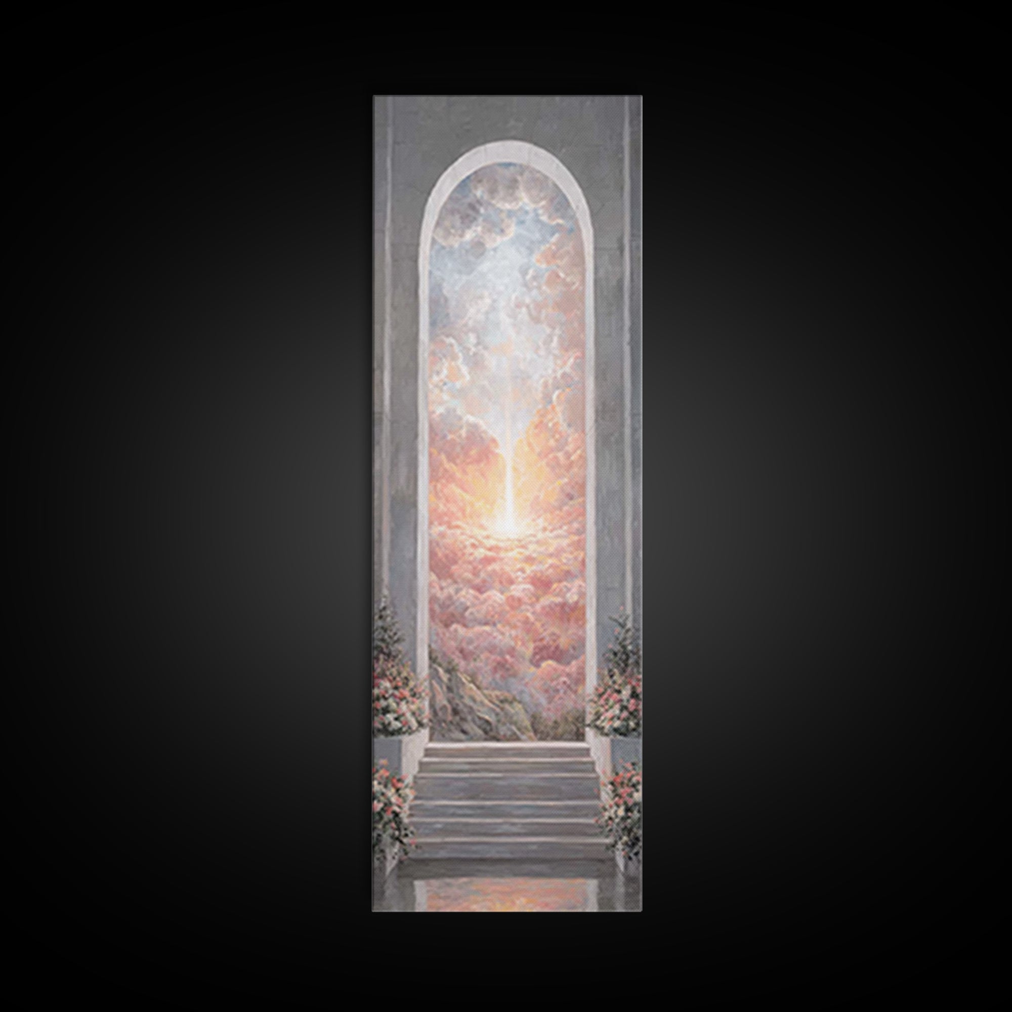 Heaven’s Rose Dawn – Framed Canvas Print – Christian Wall Art – Christian Art Canvas – Modern Christian Art – Narrow Art – Christian Painti