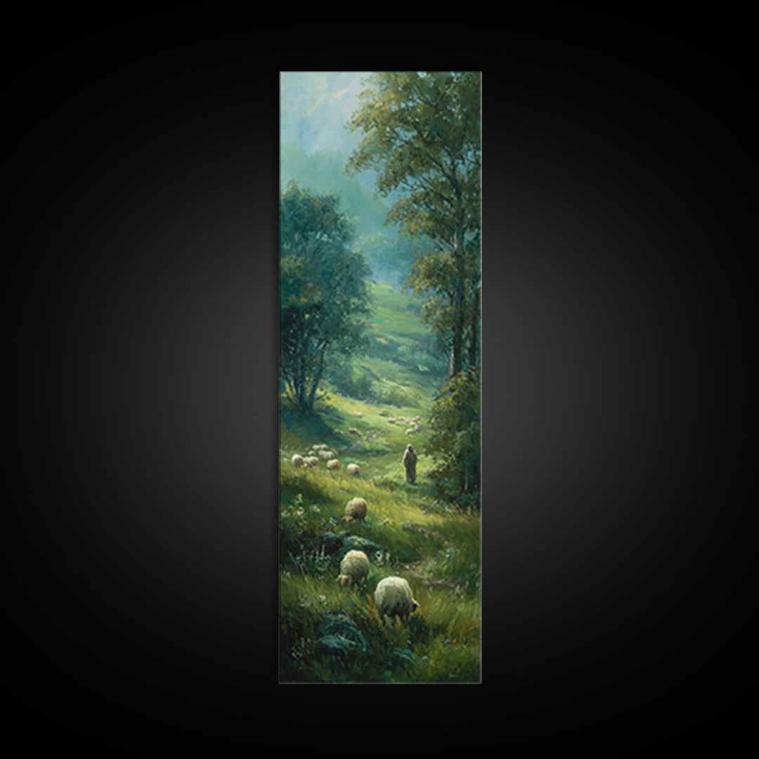 Valley Shepherd Path – Framed Canvas Print – Christian Art Canvas – Christian Wall Art – Subtle Christian Paintings – Skinny Art – Christia