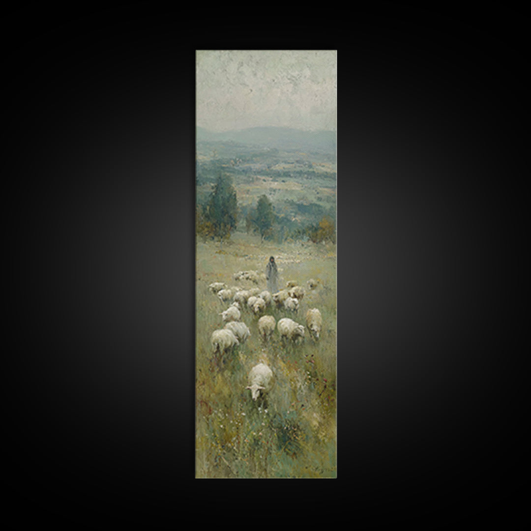 Quiet Pasture Lord | Framed Canvas Print | Christian Wall Art | Christian Art Canvas | Vintage Christian Art | Narrow Art | Christian Gift