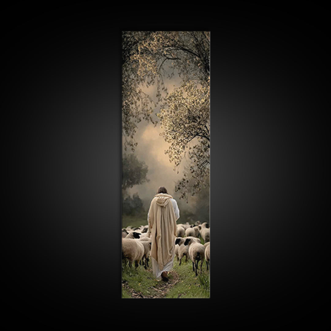 Shepherds Of Grace – Framed Canvas Print – Christian Wall Art – Jesus Painting – Tall Skinny Art Print – Christian Art Canvas