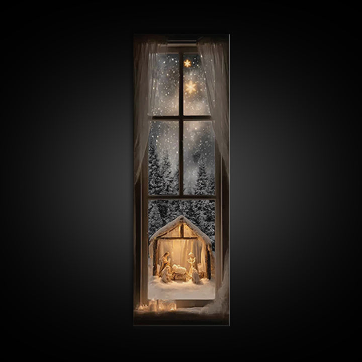 Silent Winter Nativity – Framed Canvas Print – Christmas Art – Christian Christmas Decor – Tall Narrow Wall Art – Christian Art Canvas