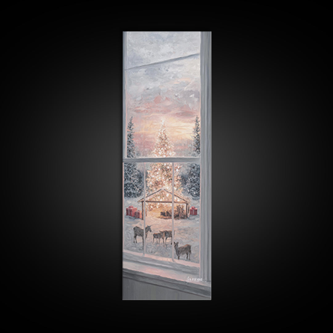 Starry Manger View, Framed Canvas Print, Christian Christmas Art, Christmas Canvas Wall Art, Tall Narrow Wall Art, Christian Art Canvas, Ch