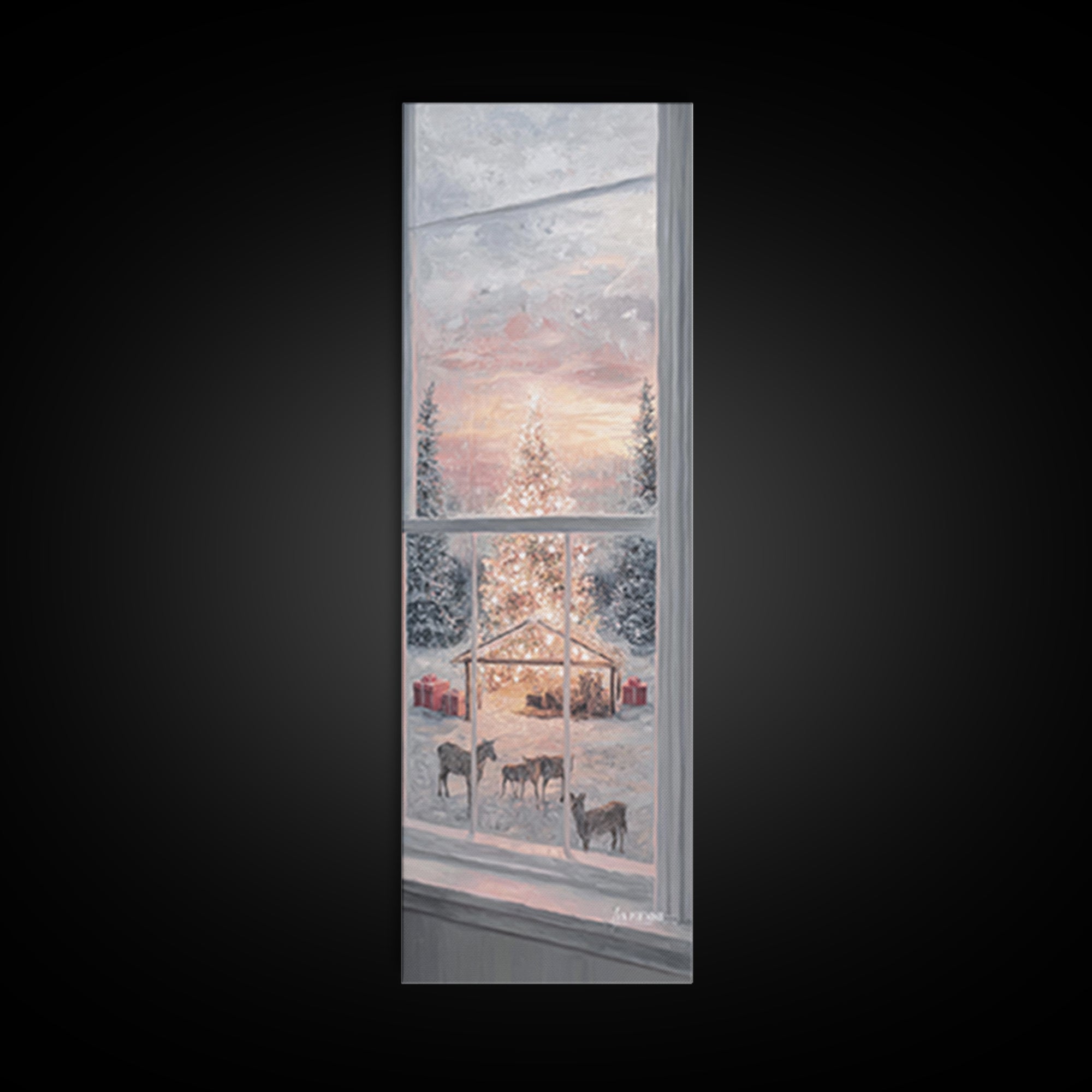 Starry Manger View, Framed Canvas Print, Christian Christmas Art, Christmas Canvas Wall Art, Tall Narrow Wall Art, Christian Art Canvas, Ch