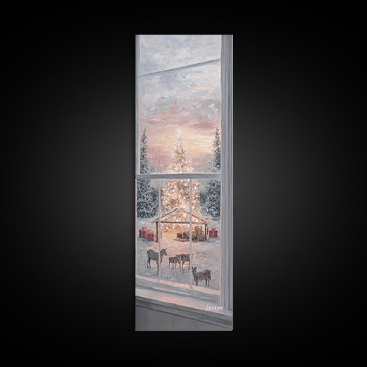Starry Manger View, Framed Canvas Print, Christian Christmas Art, Christmas Canvas Wall Art, Tall Narrow Wall Art, Christian Art Canvas, Ch