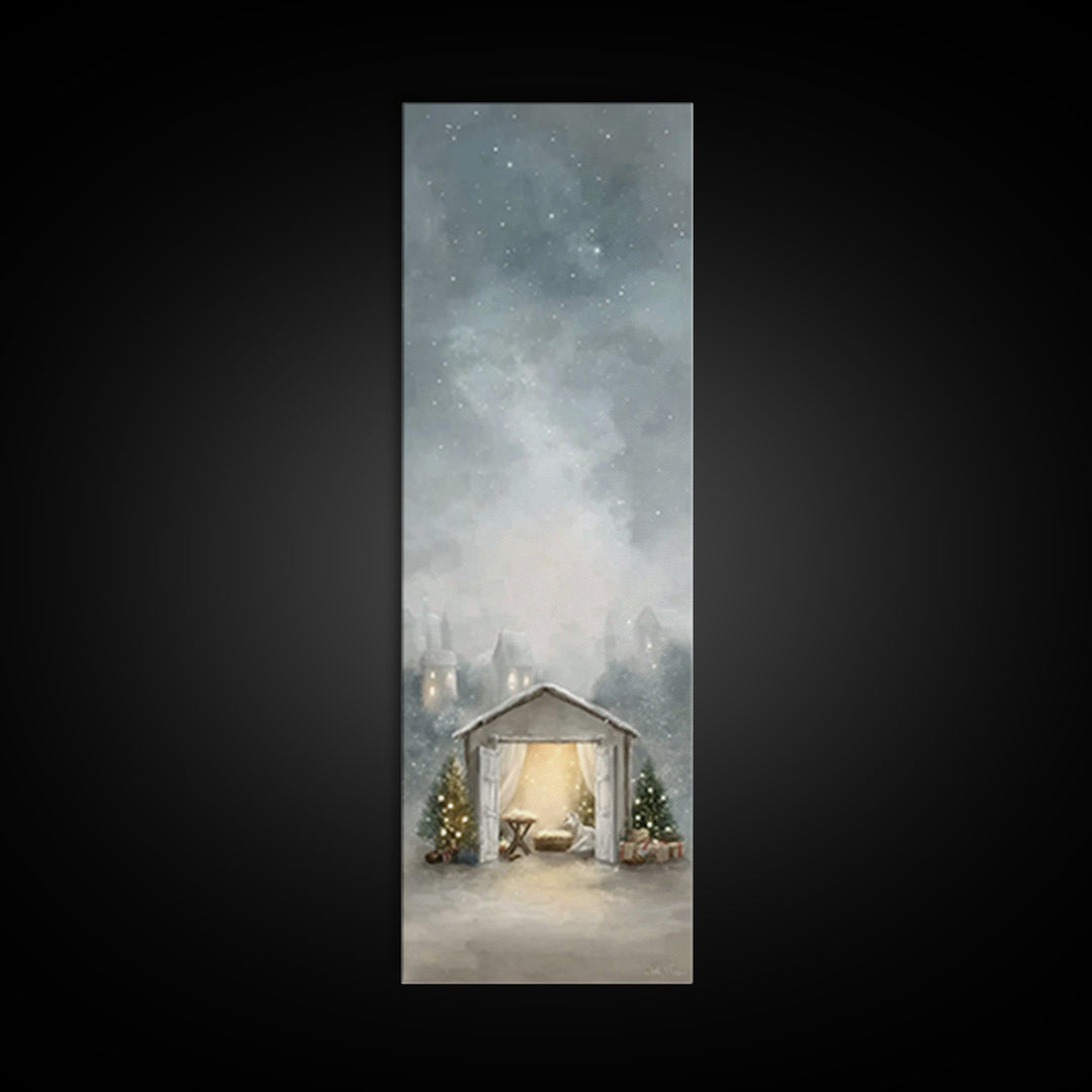 Starry Night Cradle – Framed Canvas Print – Christian Wall Art – Christian Art Canvas – Christmas Art – Jesus Painting – Christian Christma