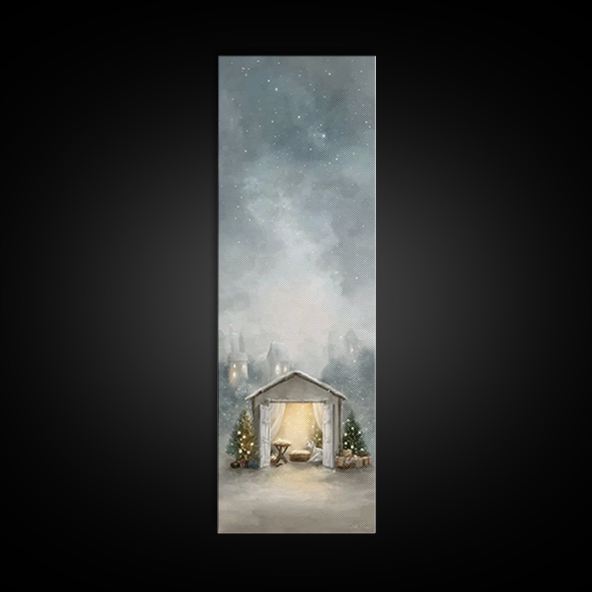 Starry Night Cradle – Framed Canvas Print – Christian Wall Art – Christian Art Canvas – Christmas Art – Jesus Painting – Christian Christma