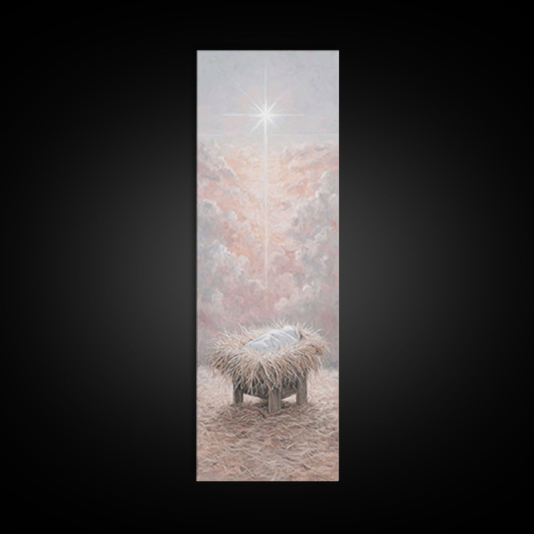 Heavenly Manger Light – Framed Canvas Print – Jesus Painting – Christmas Art – Christian Christmas Art – Christian Art Canvas – Christian W