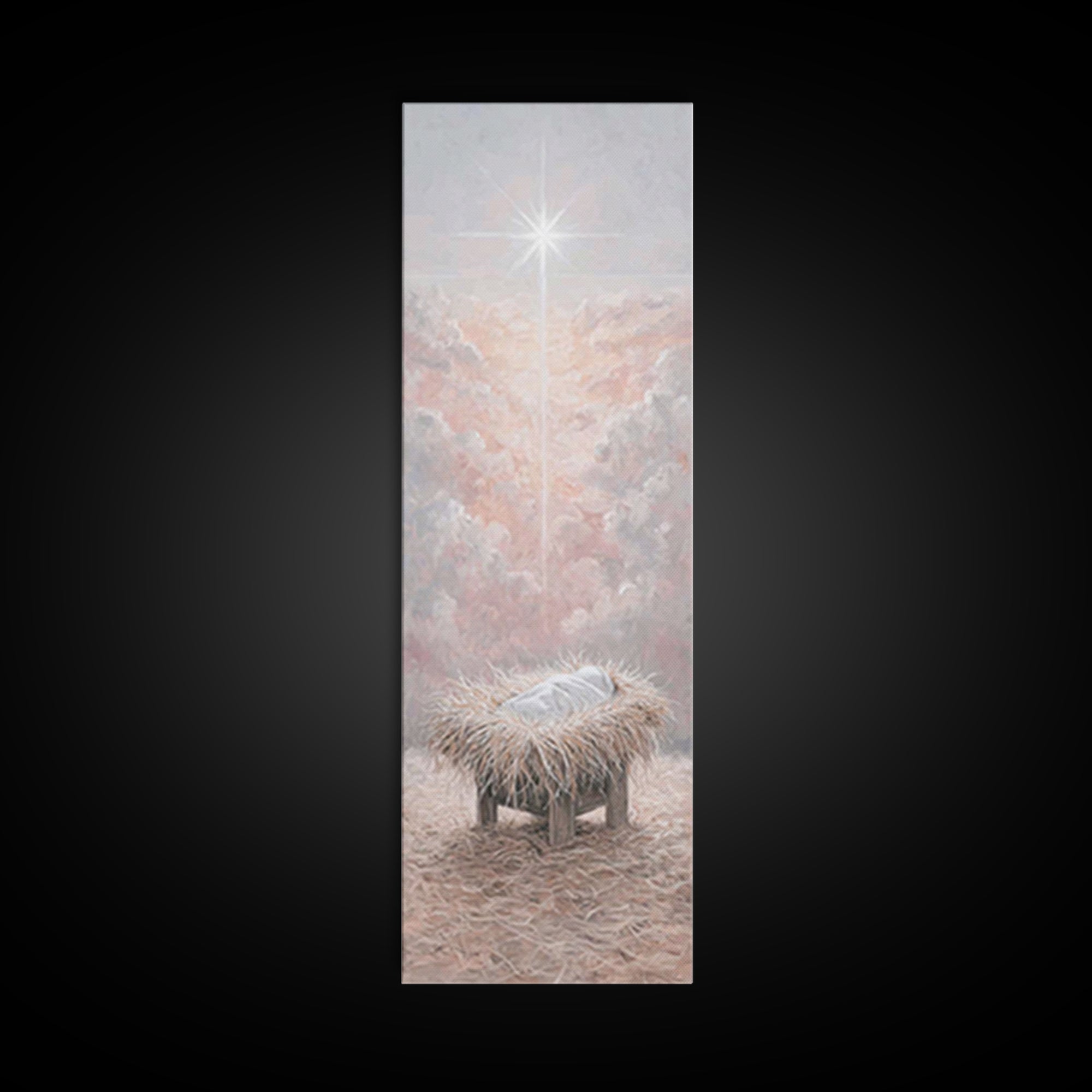 Heavenly Manger Light – Framed Canvas Print – Jesus Painting – Christmas Art – Christian Christmas Art – Christian Art Canvas – Christian W