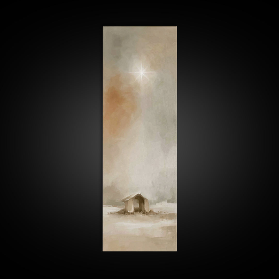 Sacred Manger Dawn – Framed Canvas Print – Christian Christmas Art – Christian Wall Art – Christian Art Canvas – Bible Art – Jesus Painting